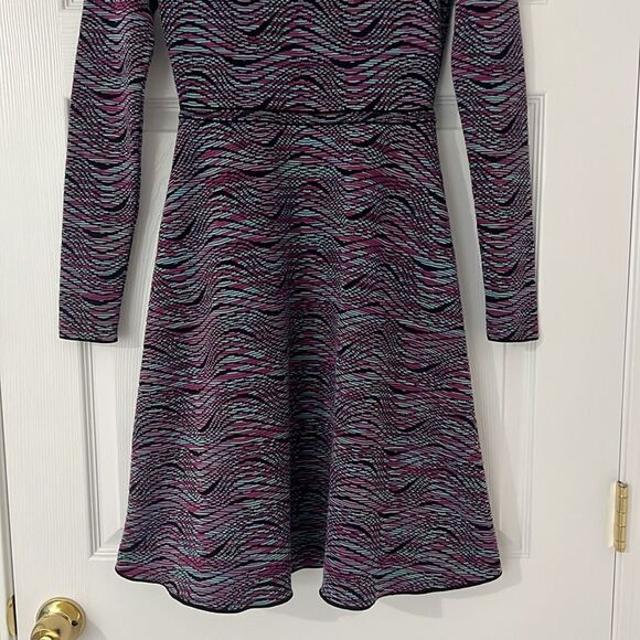 NWT M Missoni Multicolor Wool Blend Wave Long Sleeve Midi A-Line Womens Dress 38 - Picture 3 of 9
